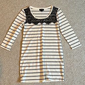 Thyme Maternity striped long sleeve top with lace detail and round neck